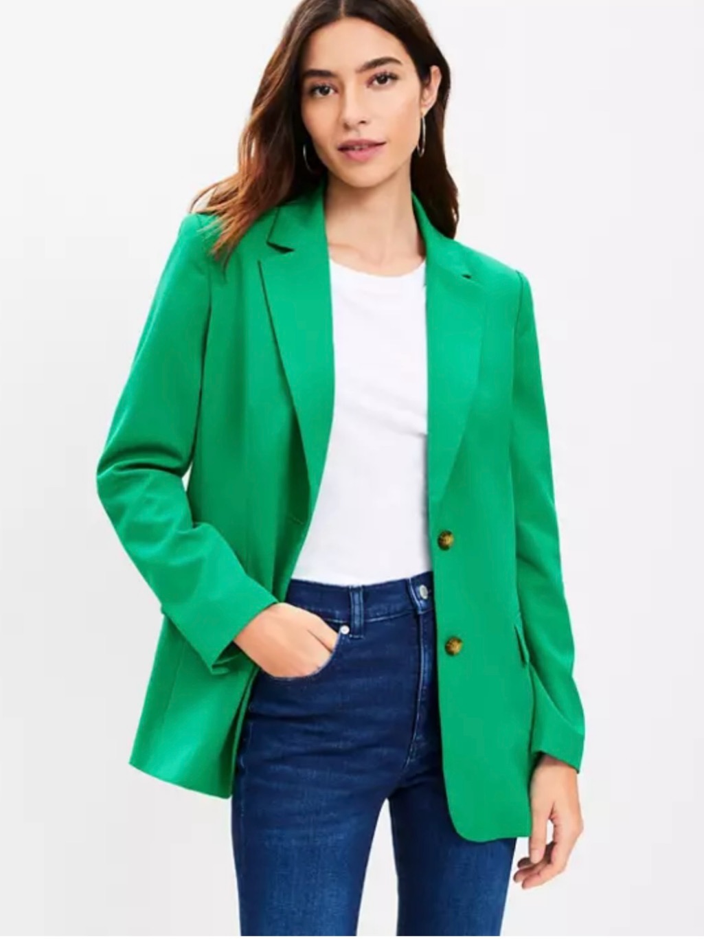 Loft Women’s Petite Oversized Two-Button Blazer, Green, 6p